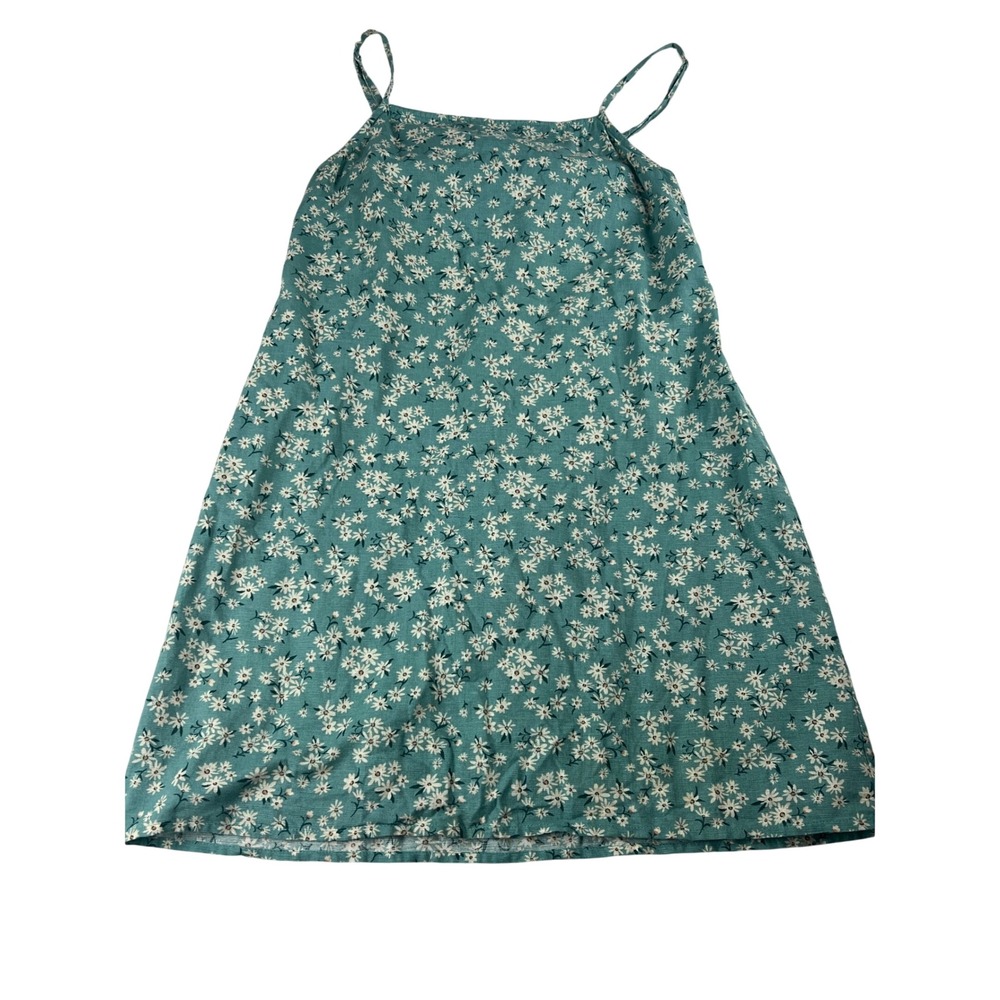 American Eagle Teal Floral‎ Linen Blend Mini Dress Tie Back Cut Out Cottagecore